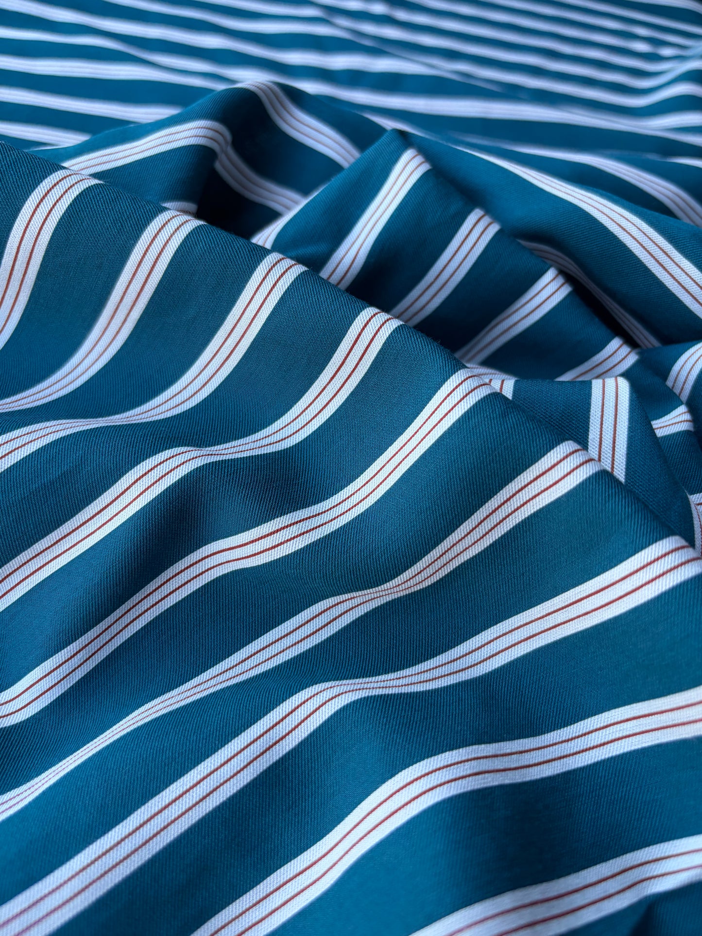 MOLKO 024 petrol coloured viscose woven stripes