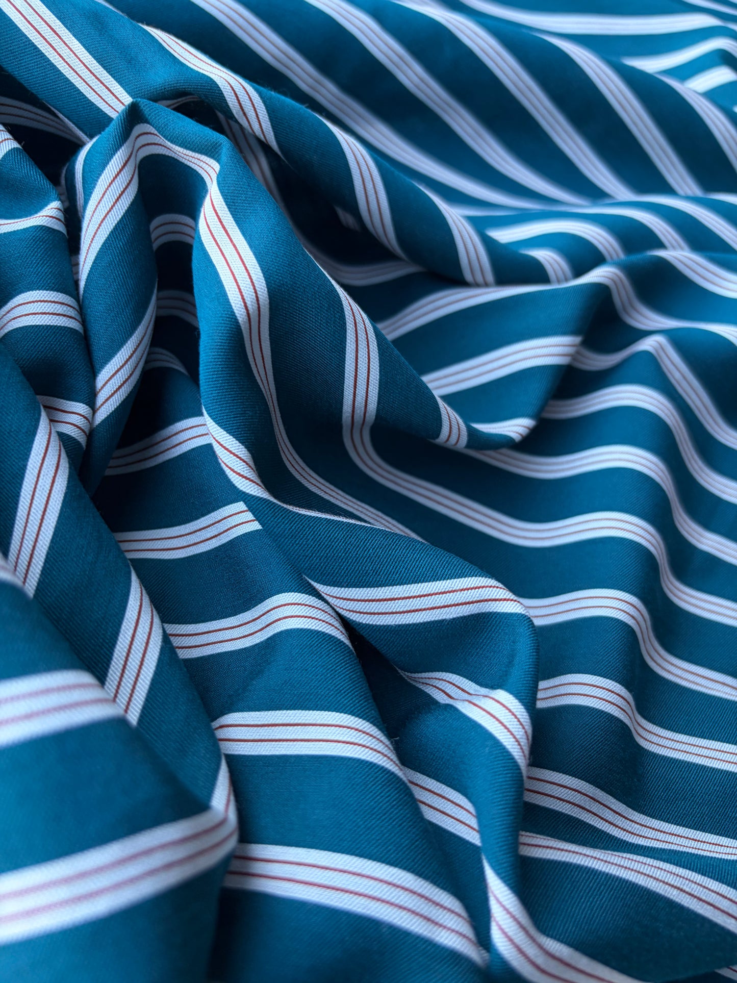 MOLKO 024 petrol coloured viscose woven stripes