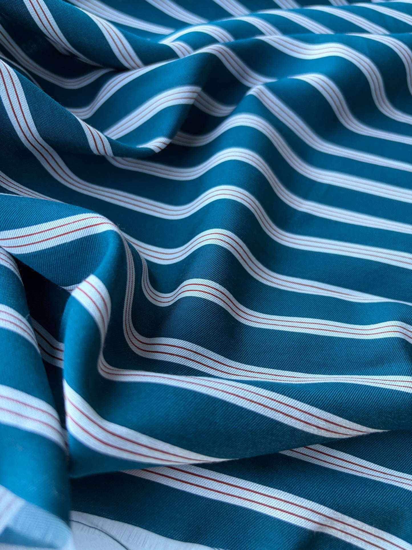 MOLKO 024 petrol coloured viscose woven stripes