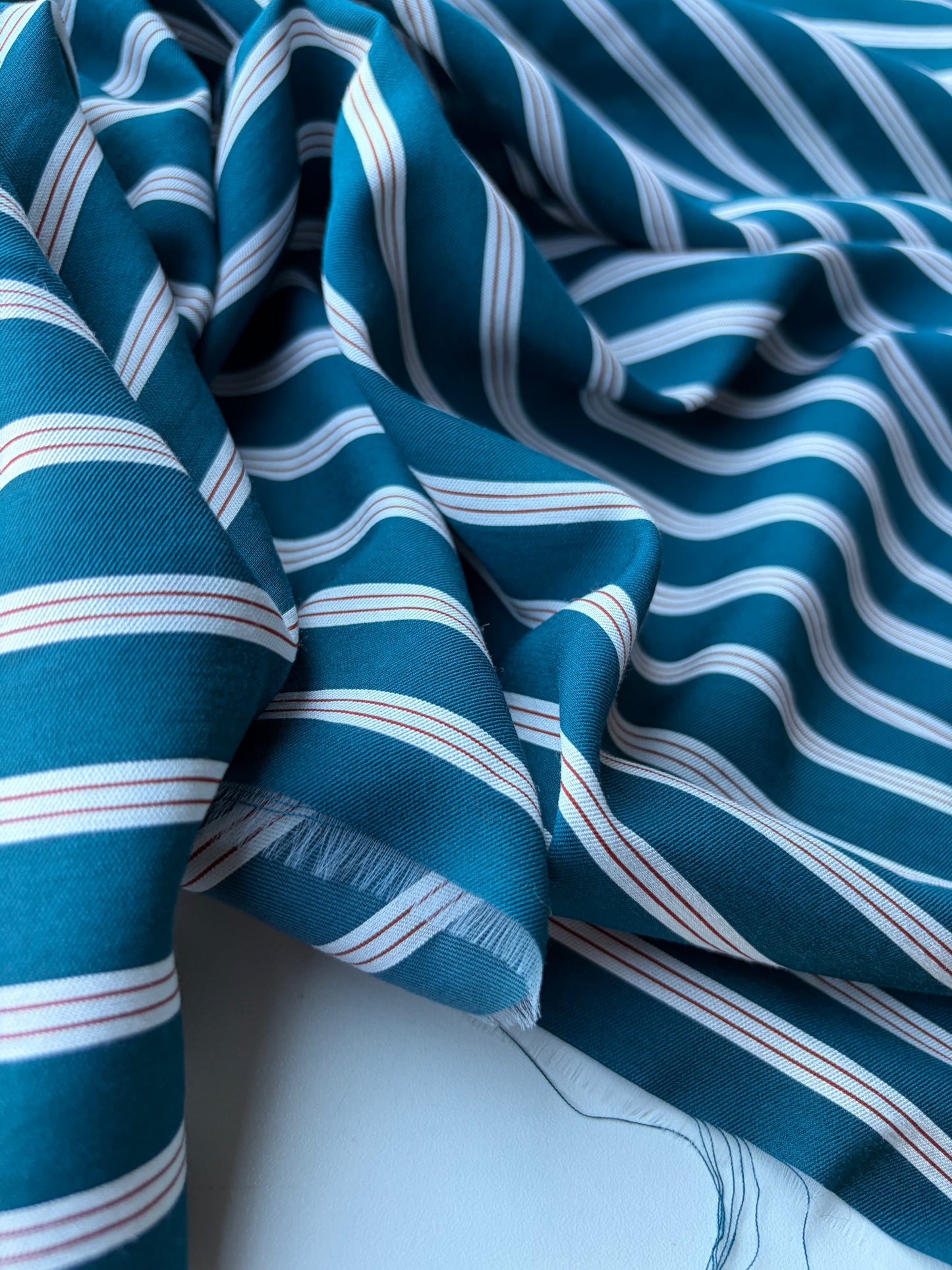 MOLKO 024 petrol coloured viscose woven stripes