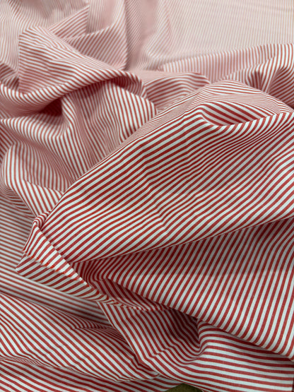 DENIM DISTRICT 023 red cotton colourwoven shirting pinstripe