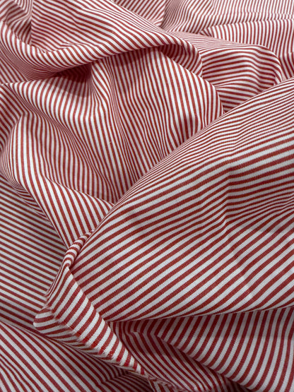 DENIM DISTRICT 023 red cotton colourwoven shirting pinstripe