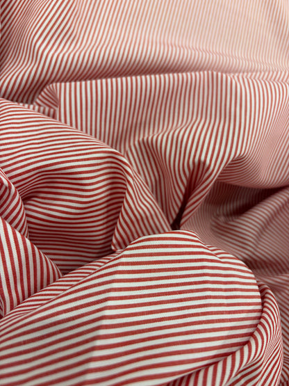 DENIM DISTRICT 023 red cotton colourwoven shirting pinstripe