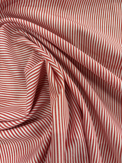 DENIM DISTRICT 023 red cotton colourwoven shirting pinstripe