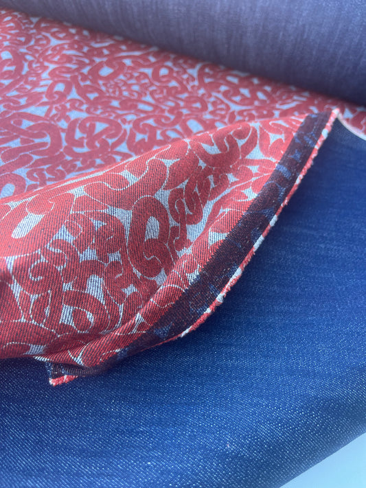 DENIM COLLECTION 003 midweight denim with red print