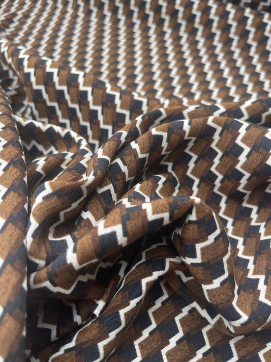 LUNA 004 viscose crêpe geometrical design brown/black
