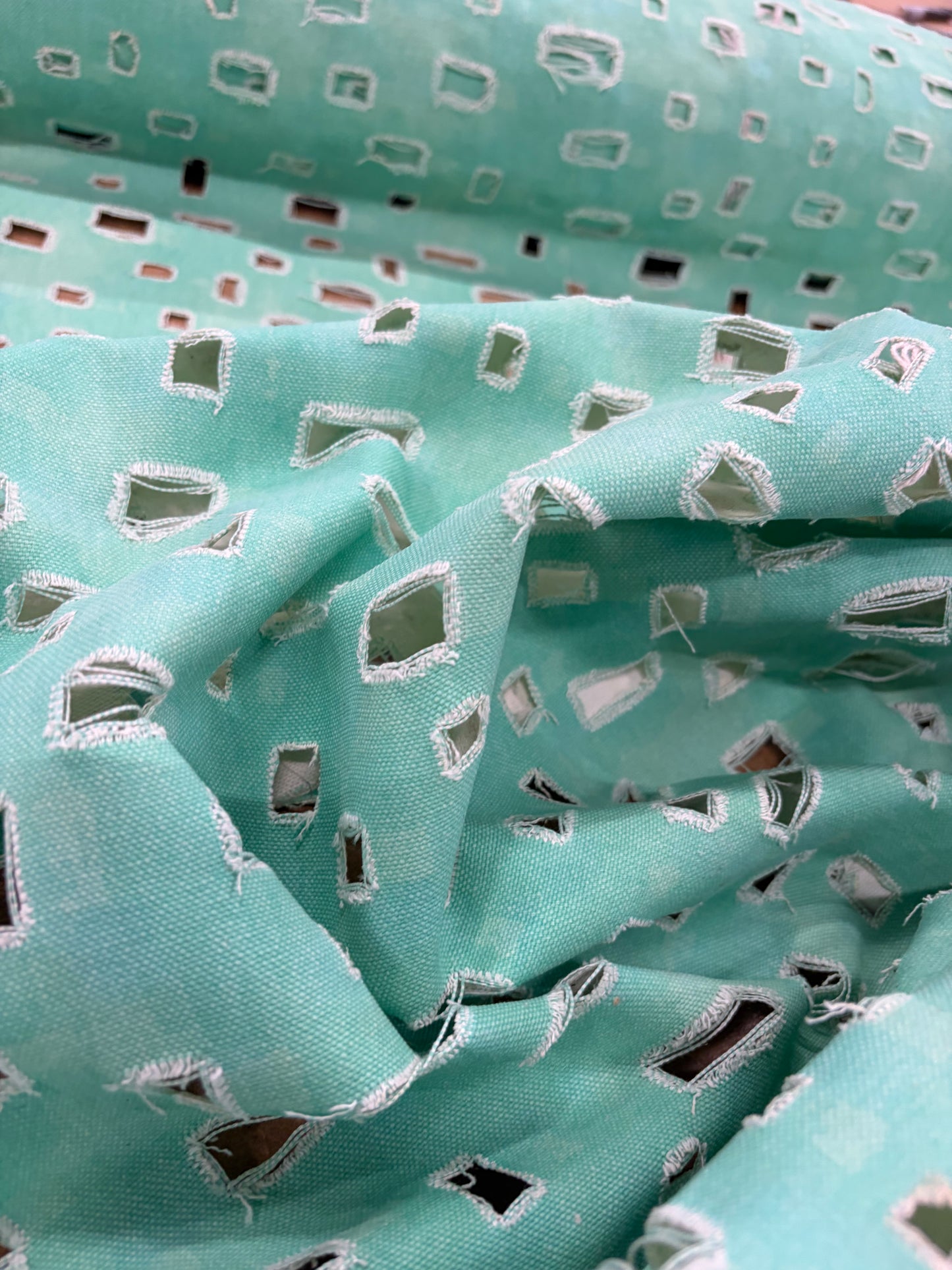 DENIM DISTRICT 034 mint green lasercut denim