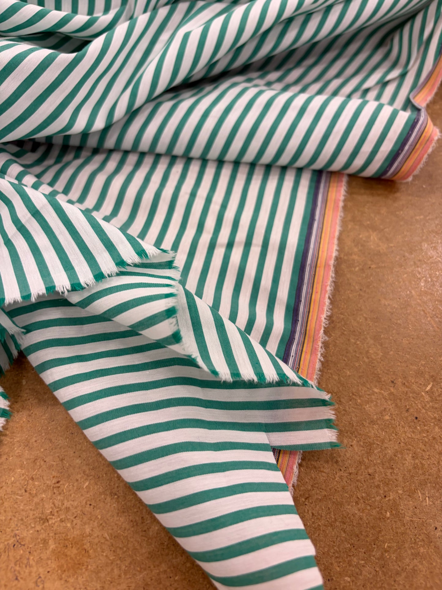 DENIM DISTRICT 037 green cotton colourwoven stretch stripes