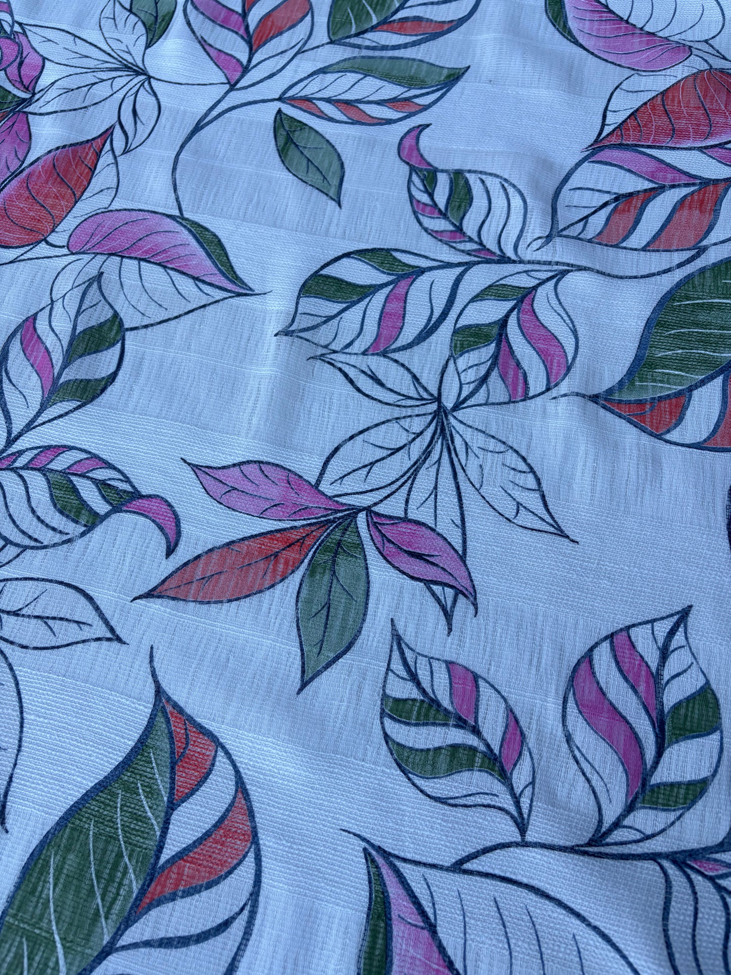 JOS 017 cotton gaze stripes pink/green leaves