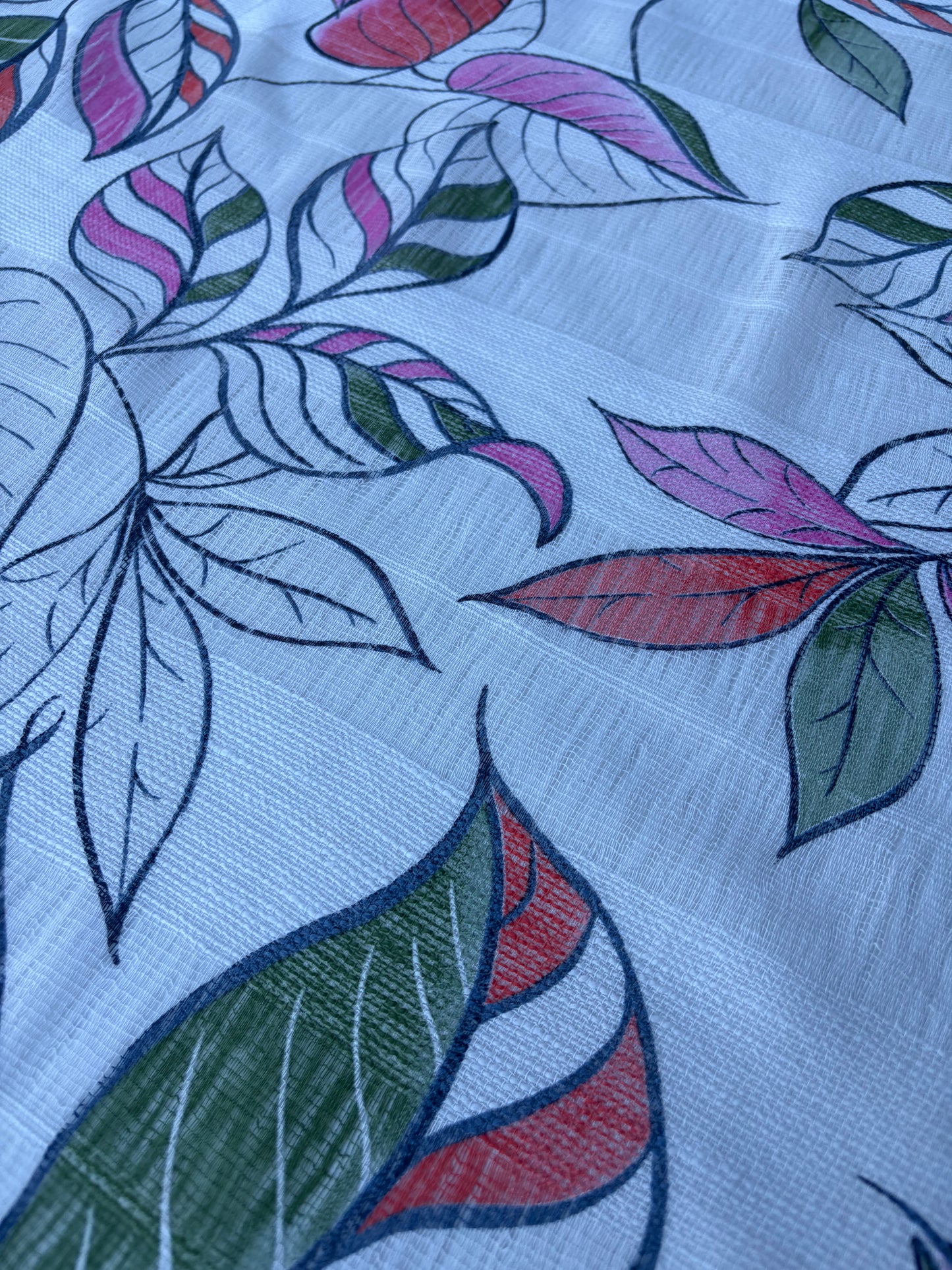 JOS 017 cotton gaze stripes pink/green leaves