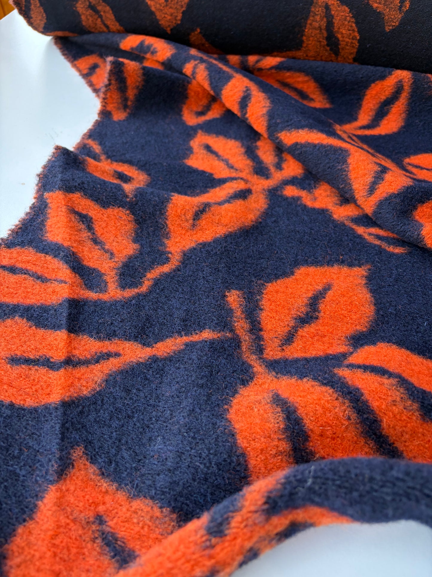 MOE 032 navy/orange floral heavy boiled wool