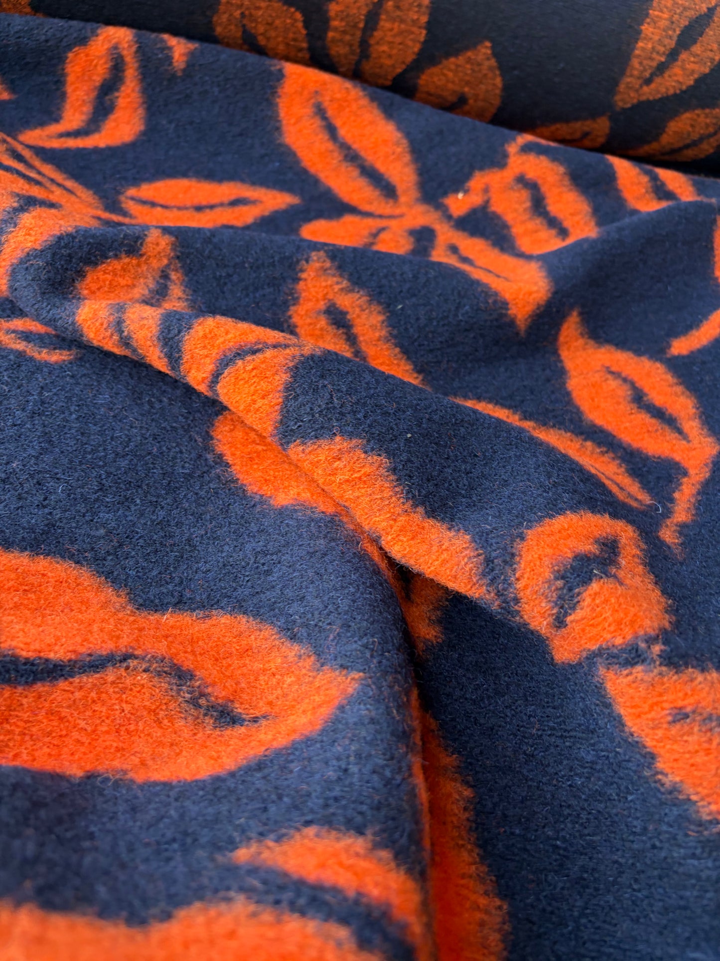 MOE 032 navy/orange floral heavy boiled wool