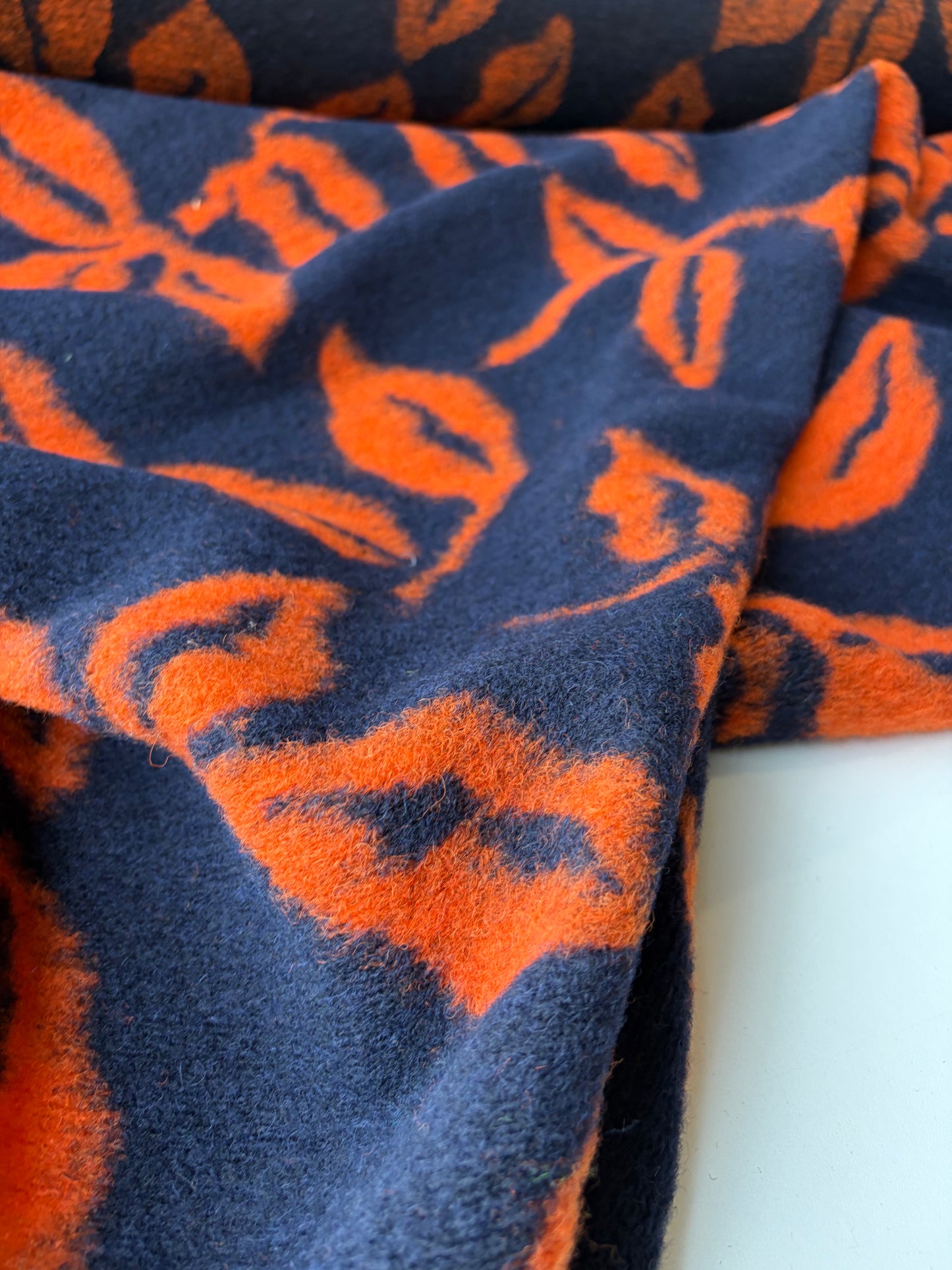 MOE 032 navy/orange floral heavy boiled wool