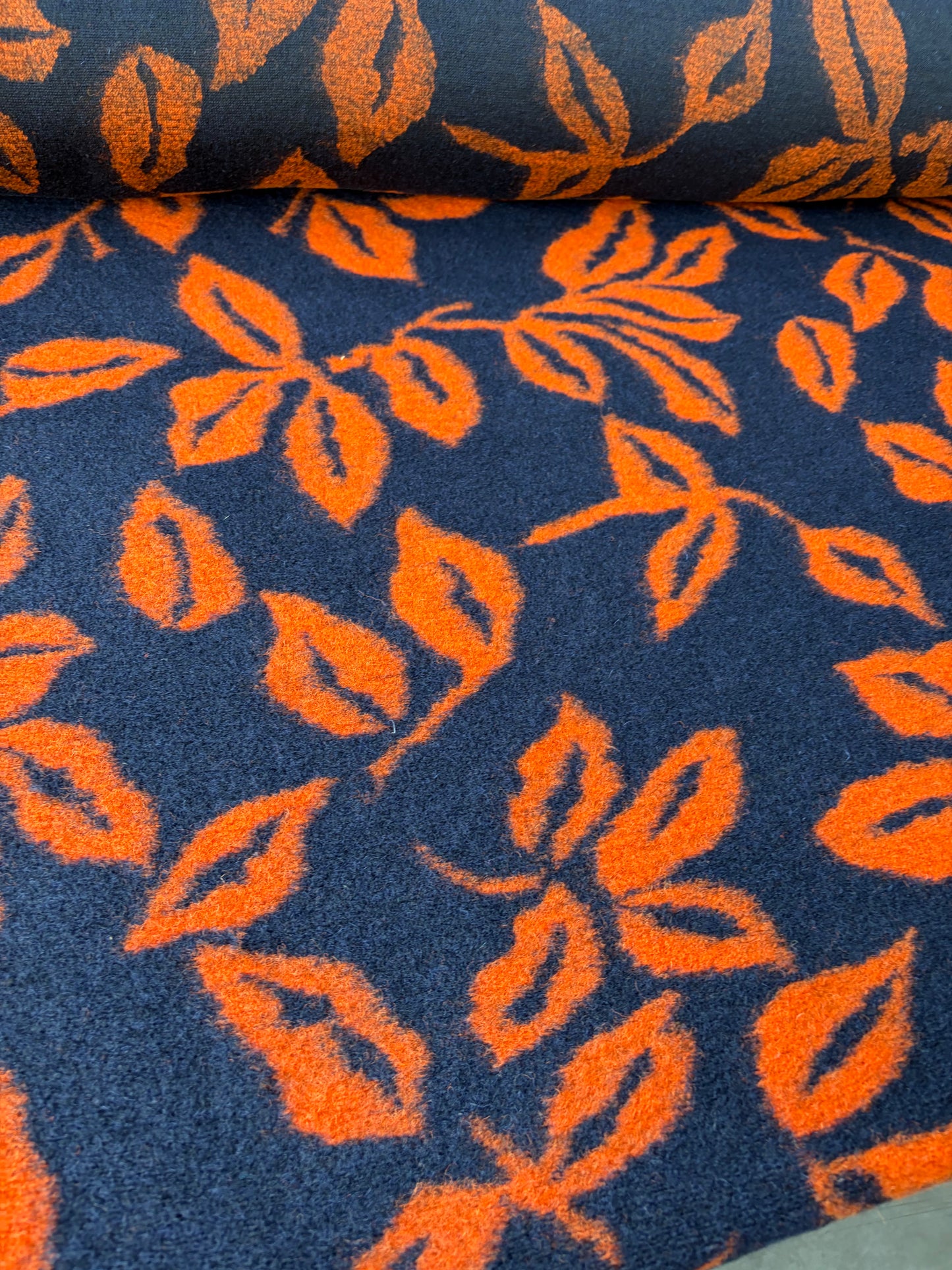 MOE 032 navy/orange floral heavy boiled wool
