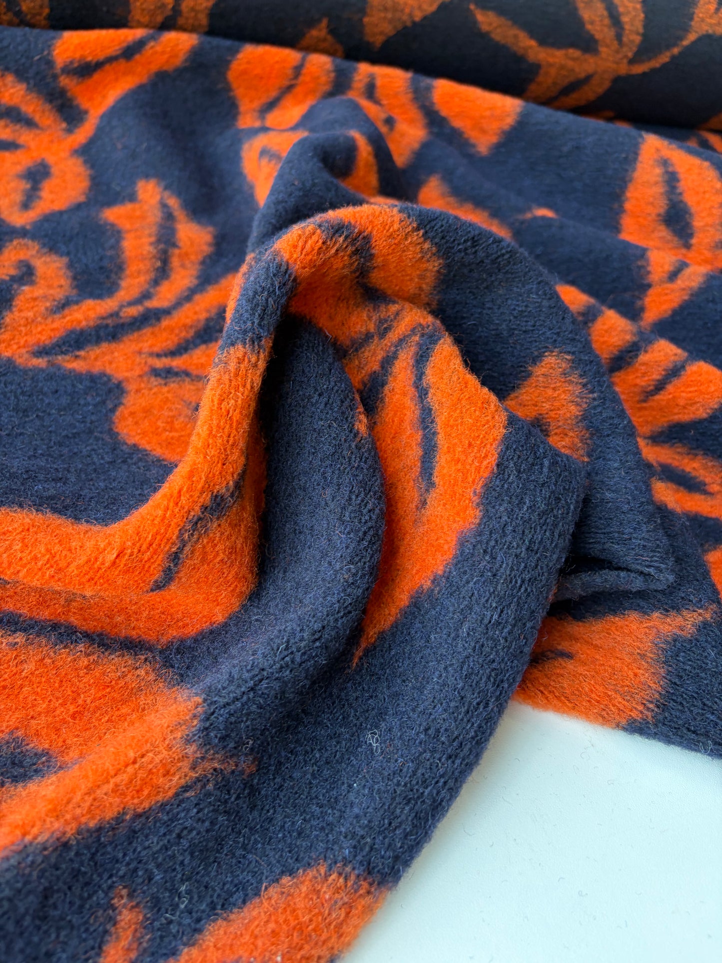 MOE 032 navy/orange floral heavy boiled wool