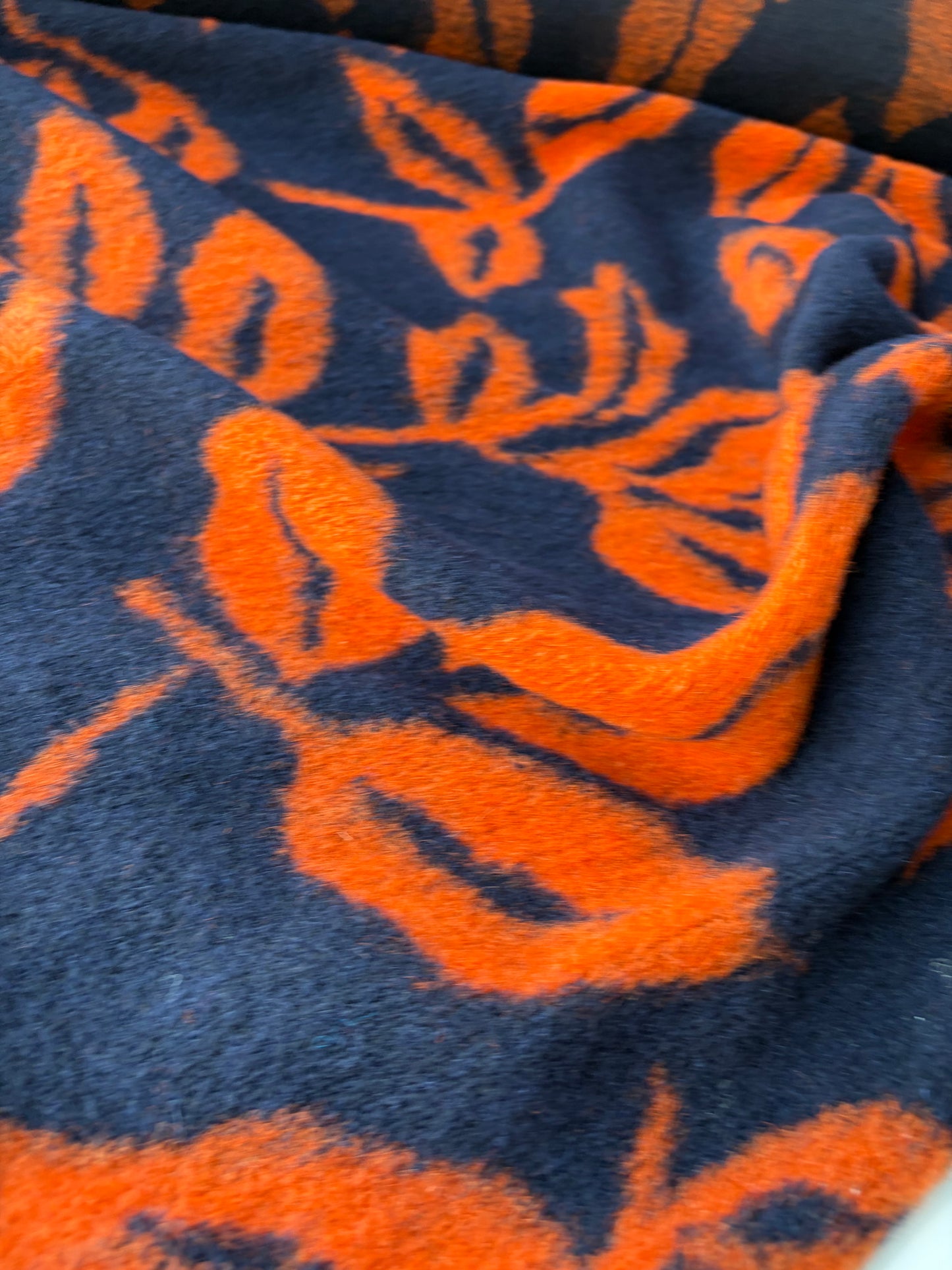 MOE 032 navy/orange floral heavy boiled wool