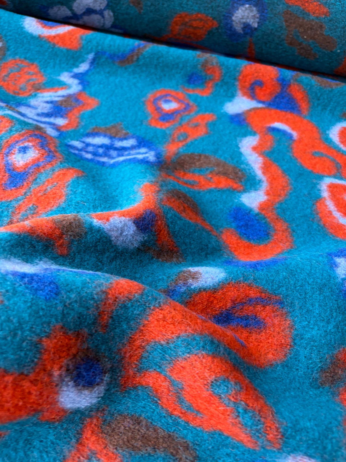 MOE 033 petrol/orange abstract heavy boiled wool