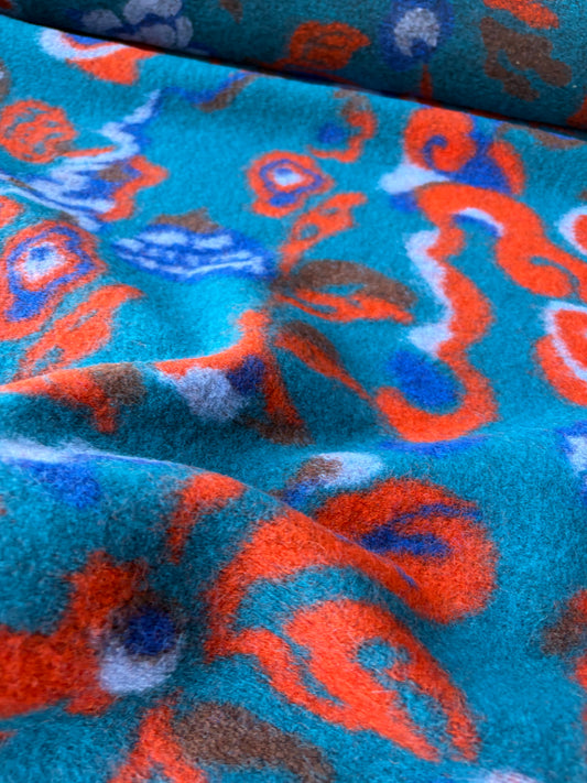 MOE 033 petrol/orange abstract heavy boiled wool