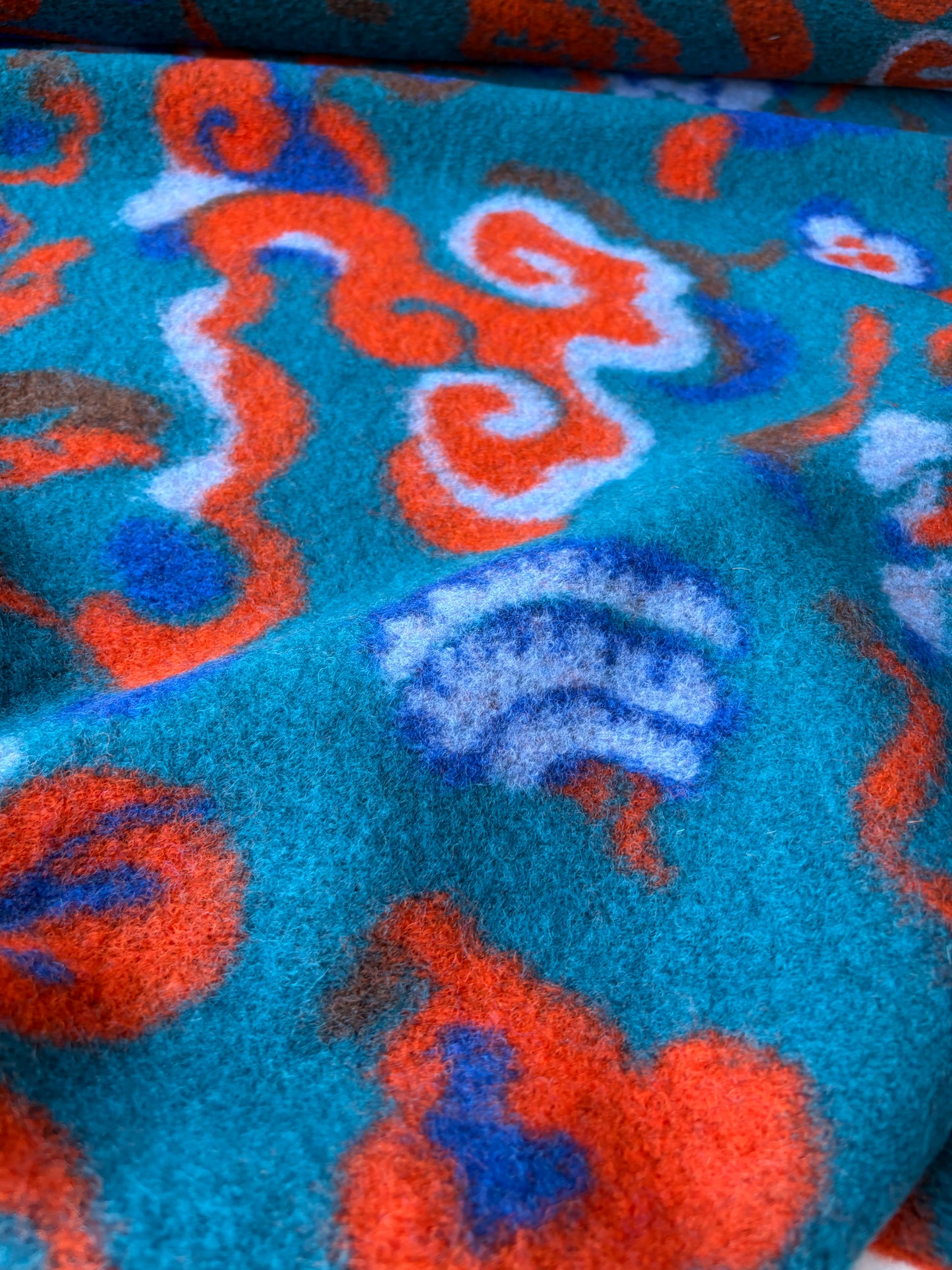 MOE 033 petrol/orange abstract heavy boiled wool