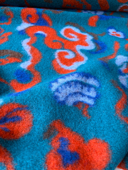 MOE 033 petrol/orange abstract heavy boiled wool