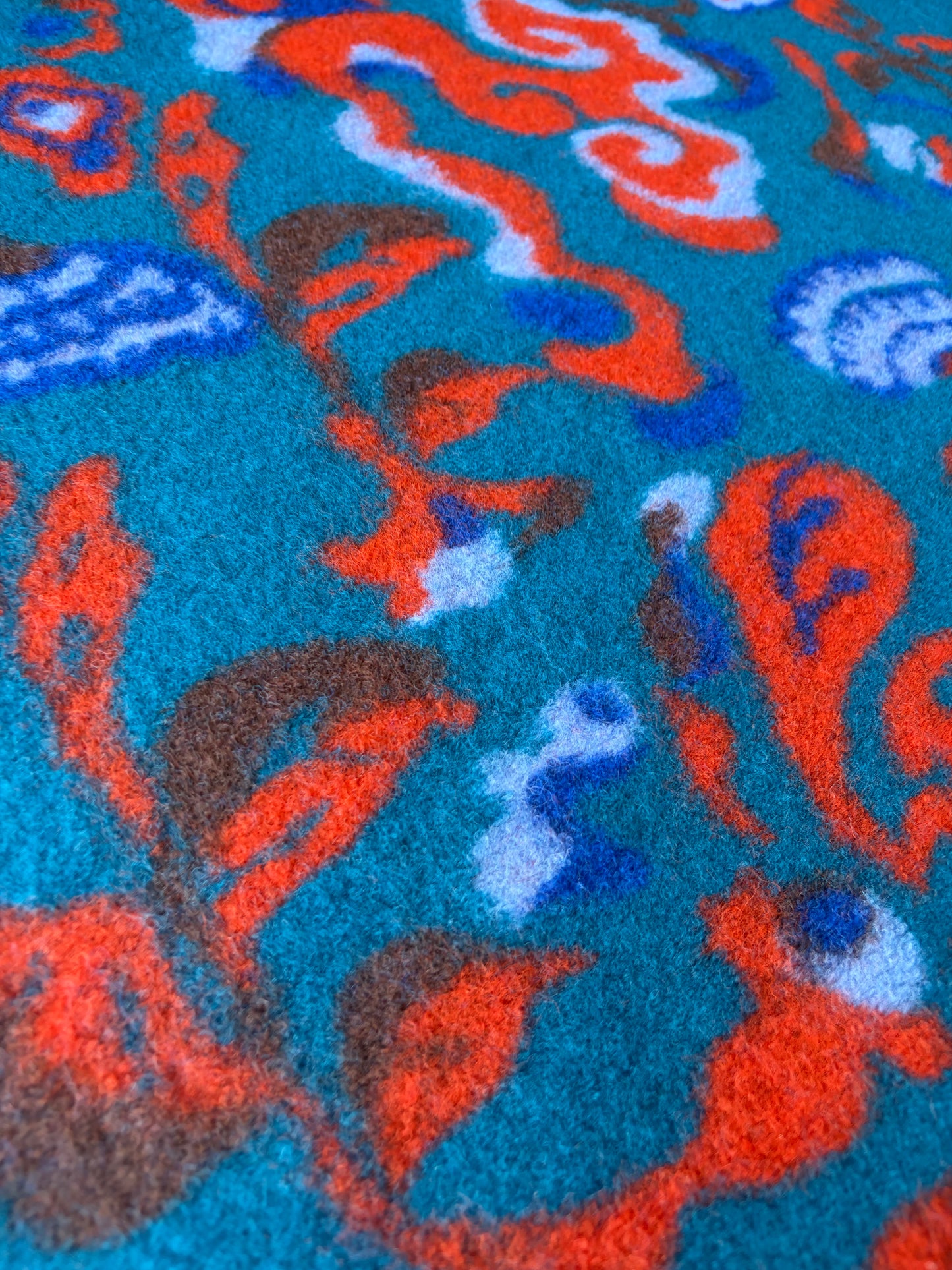 MOE 033 petrol/orange abstract heavy boiled wool
