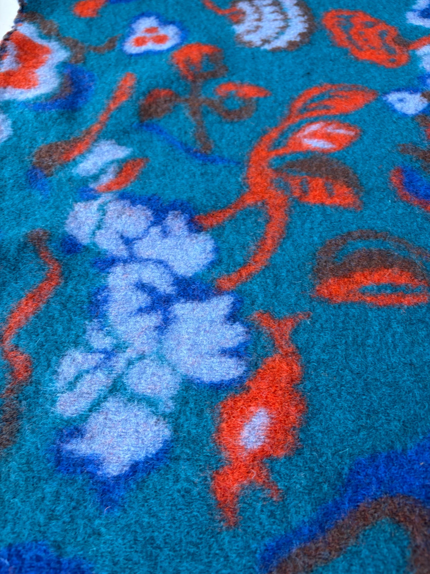 MOE 033 petrol/orange abstract heavy boiled wool