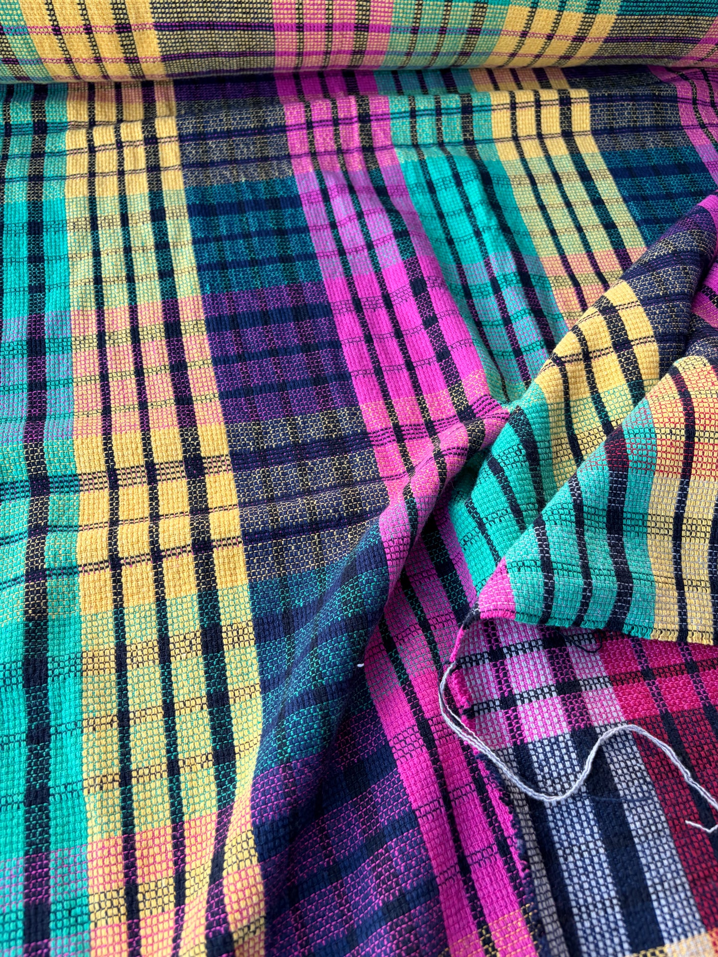 MOE 049 fuchsia/yellow/green checkered heavy cotton