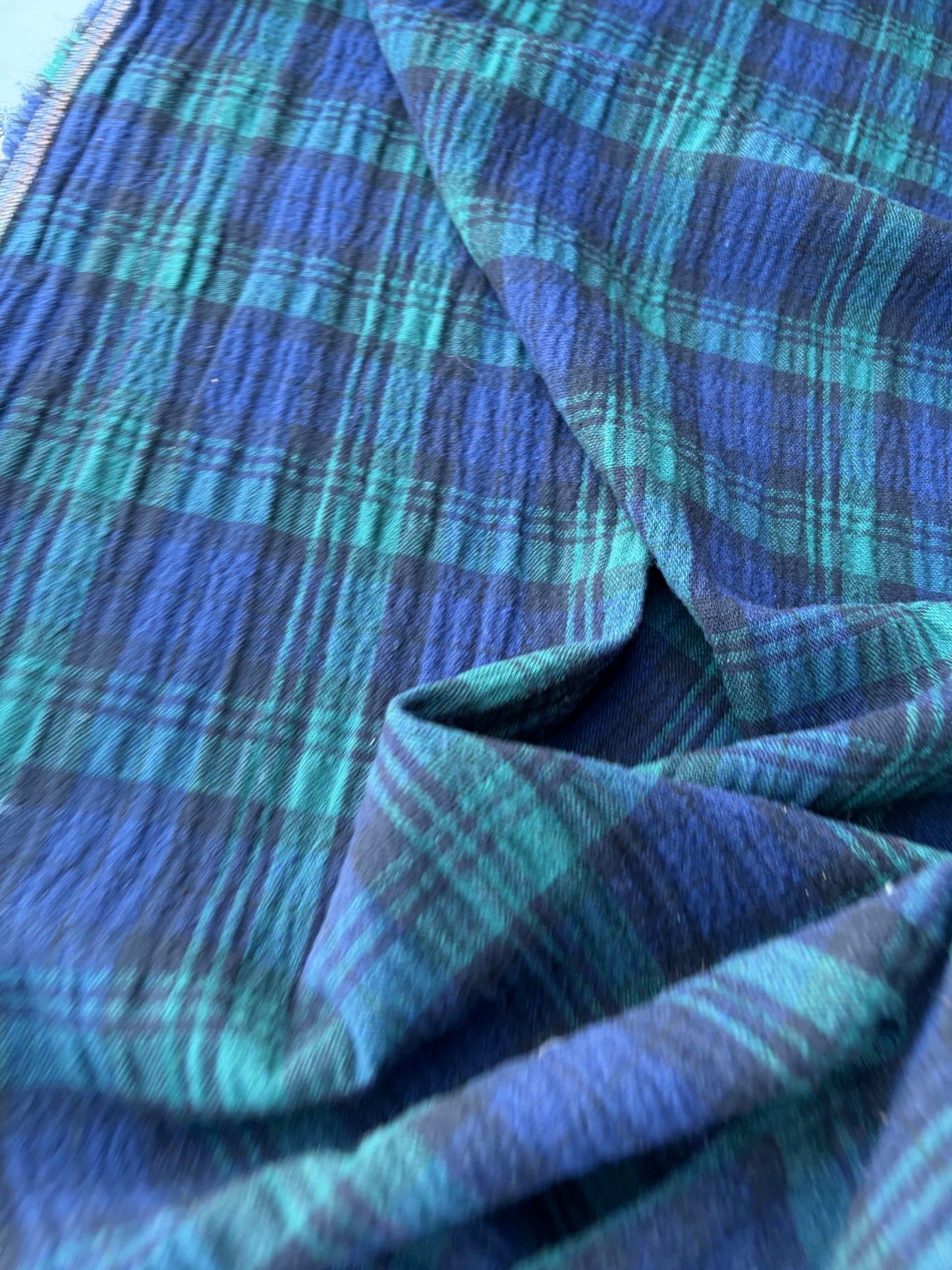 TODD 013 blackwatch check seersucker wool drape