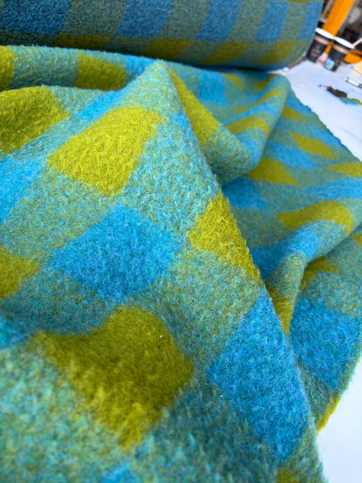 TODD 017 petrol/green checkered heavy boiled wool