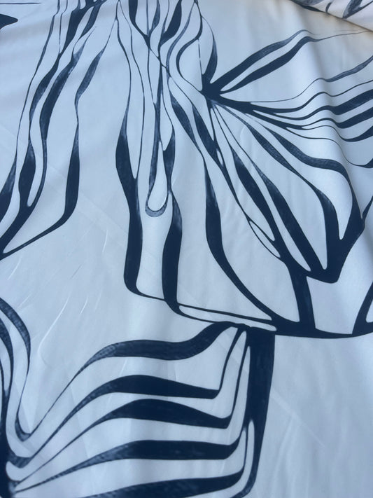 GENTRY 100 poplin stretch ivory/grey leaves