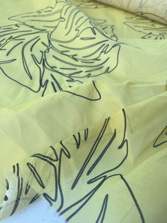 GENTRY 200 cotton/silk organza yellow leaves