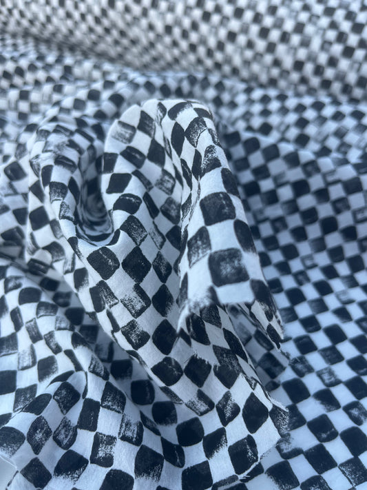 GENTRY 400 cotton seersucker stretch black/white squares