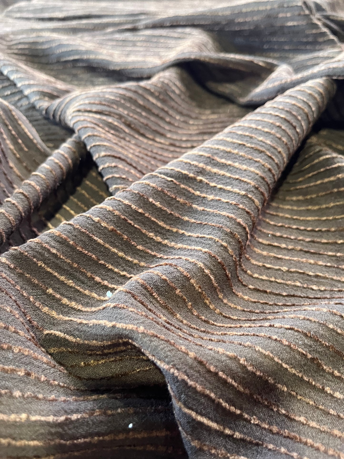 POM 038 cotton voile with chenille stripes brown