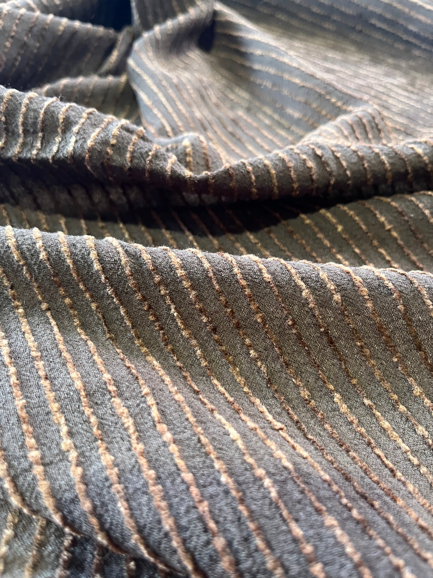 POM 038 cotton voile with chenille stripes brown