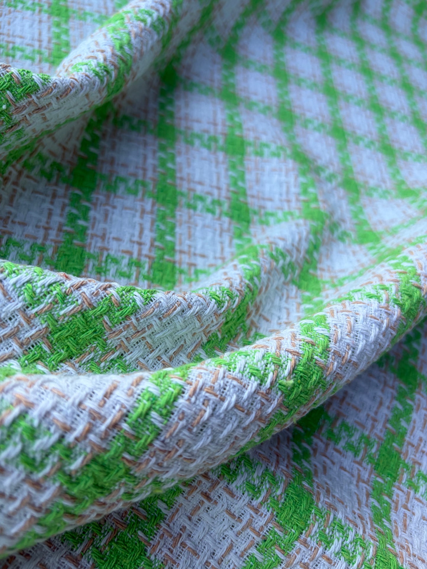 NED 012 white/green checkered cotton tweed