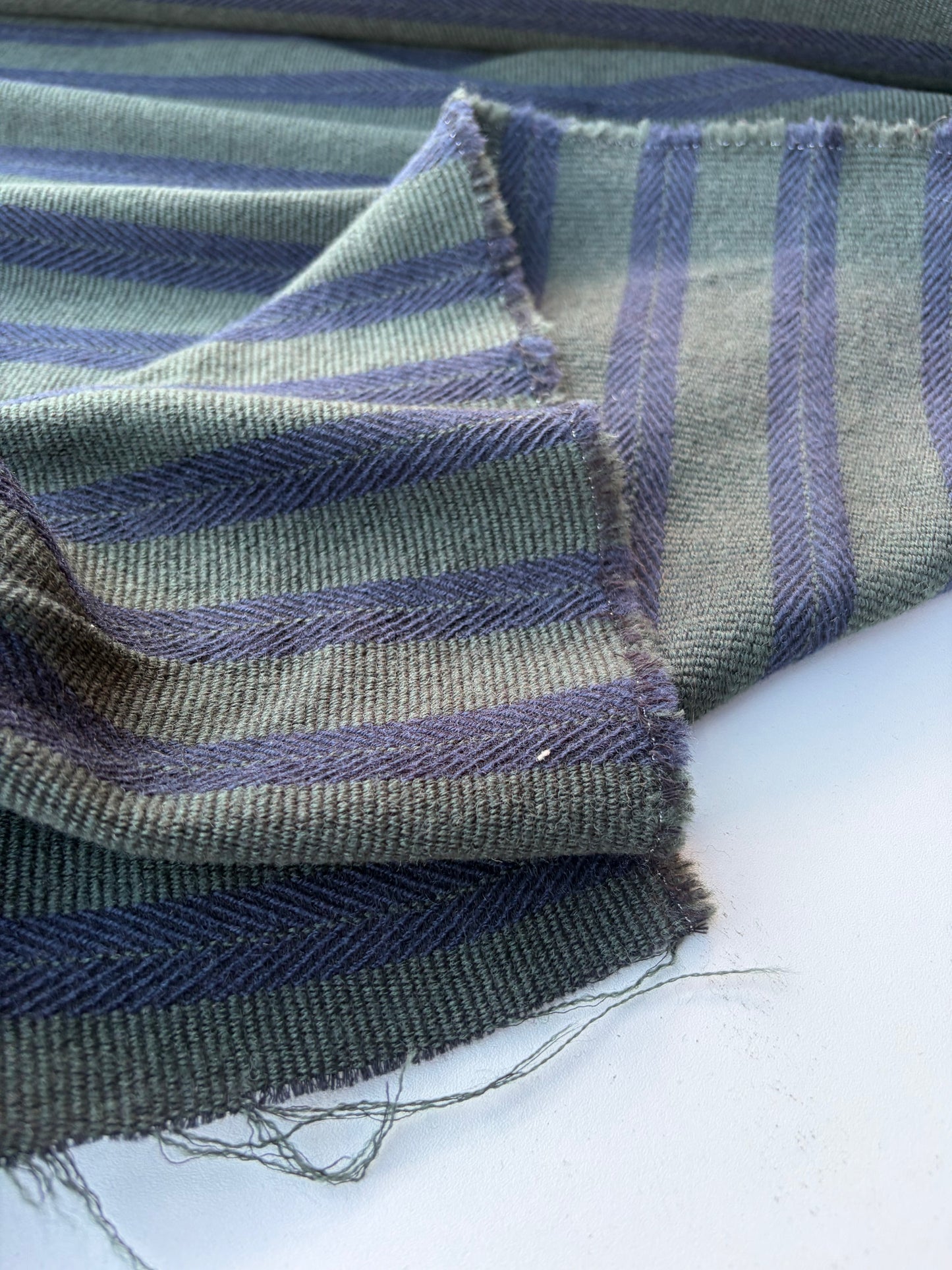NED 017 green/navy striped woolen fabric