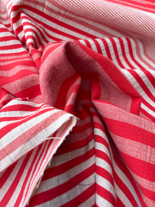 NED 023 red/ecru cotton irregular stripe