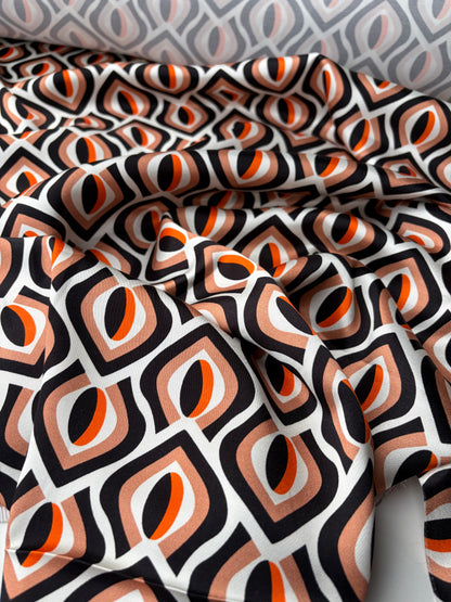 SMITHERS 001 orange geometrical  viscose satin print