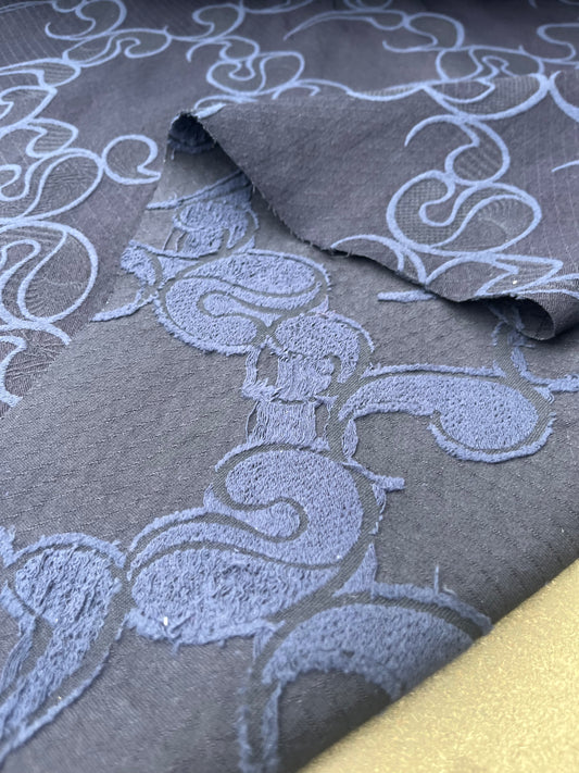 Hélène 008 cotton stretch jacquard navy/indigo