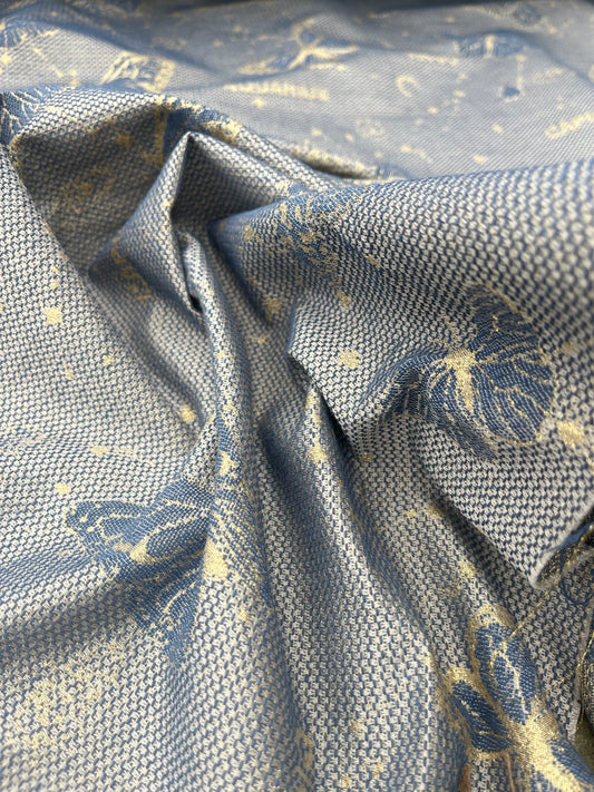 Hélène 010 cotton jacquard butterflies gold/indigo