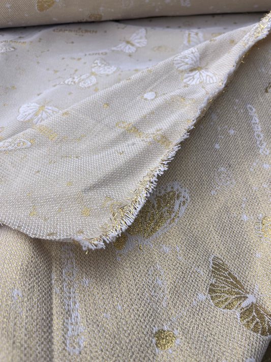 Hélène 011 cotton jacquard butterflies gold/white