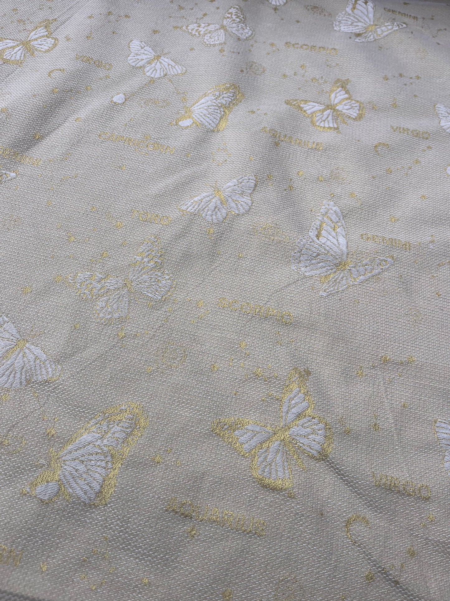 Hélène 011 cotton jacquard butterflies gold/white