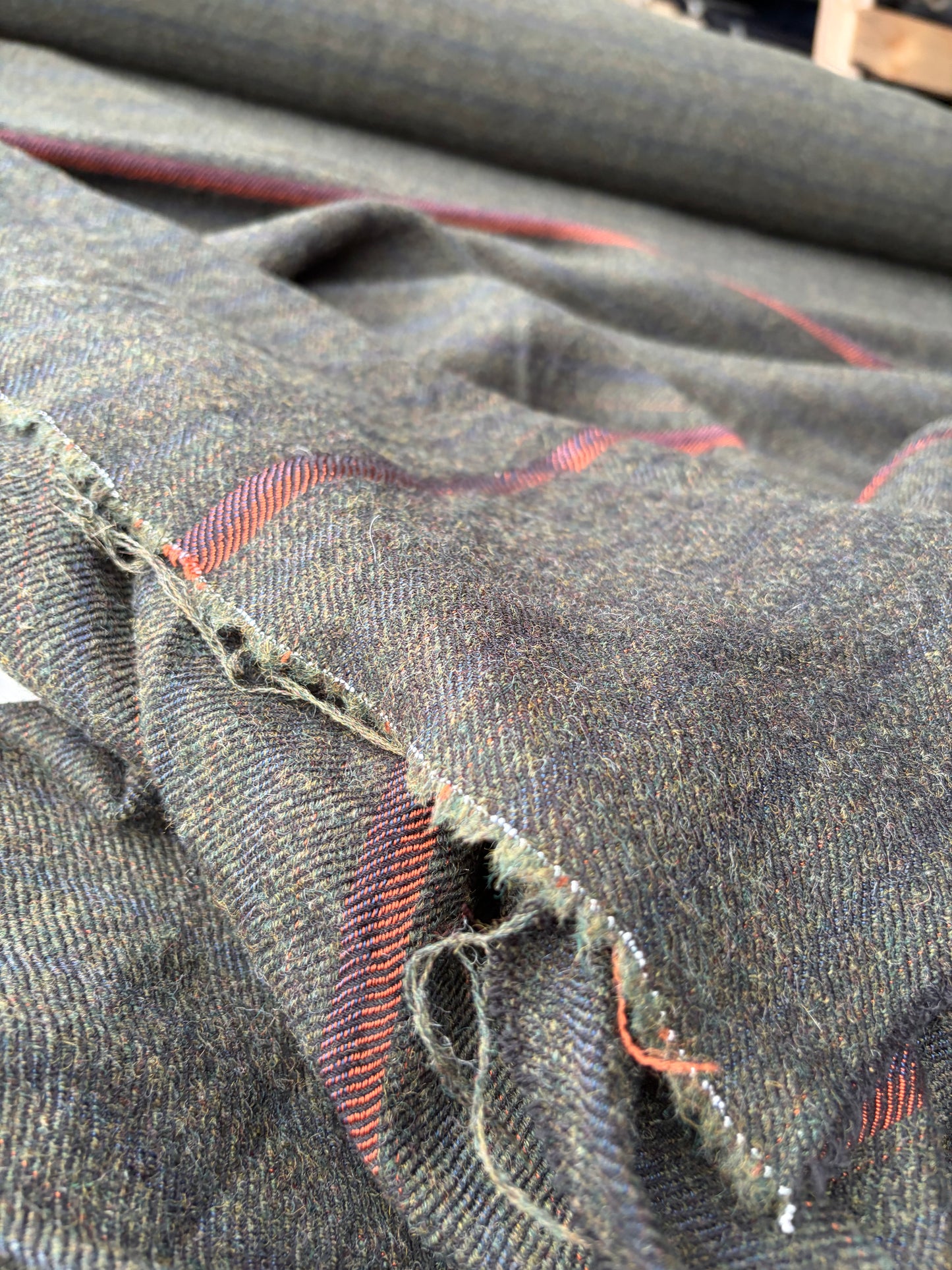 SMITHERS 017 green/navy/orange striped woolen fabric