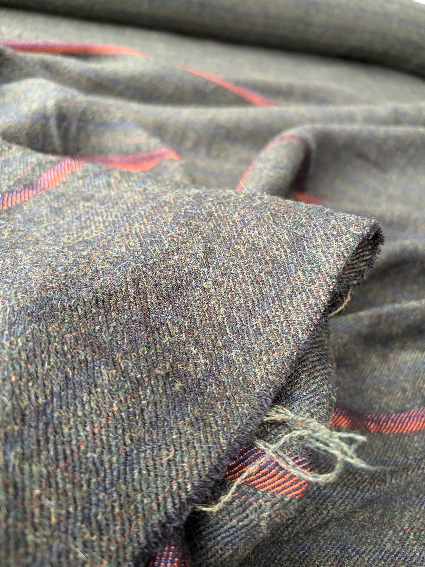 SMITHERS 017 green/navy/orange striped woolen fabric