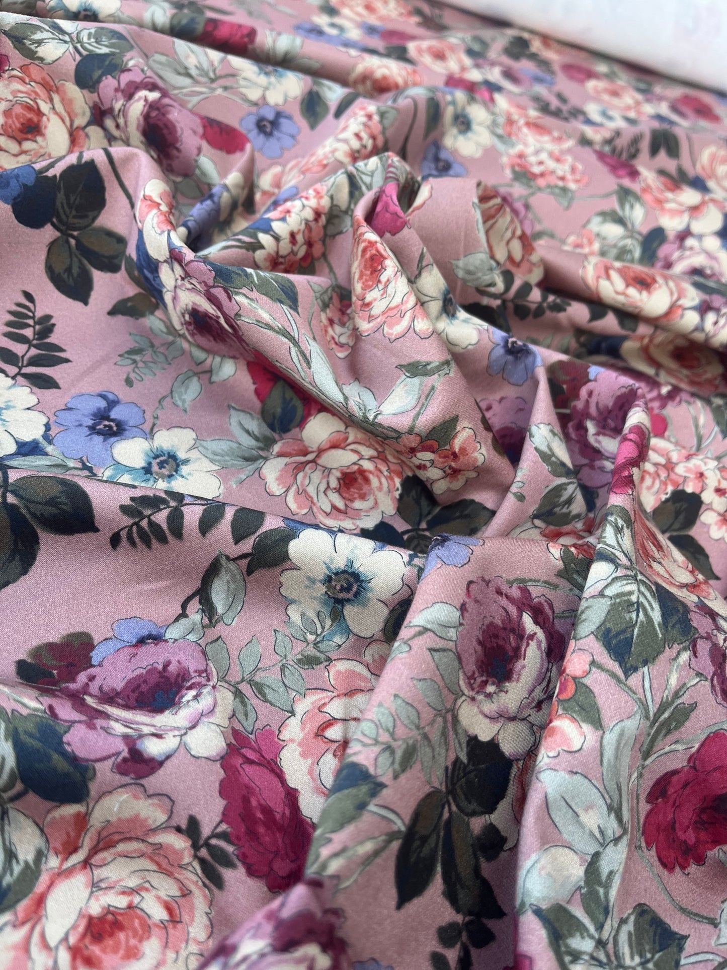 POLLY JANE 028 cotton satin stretch  old pink roses