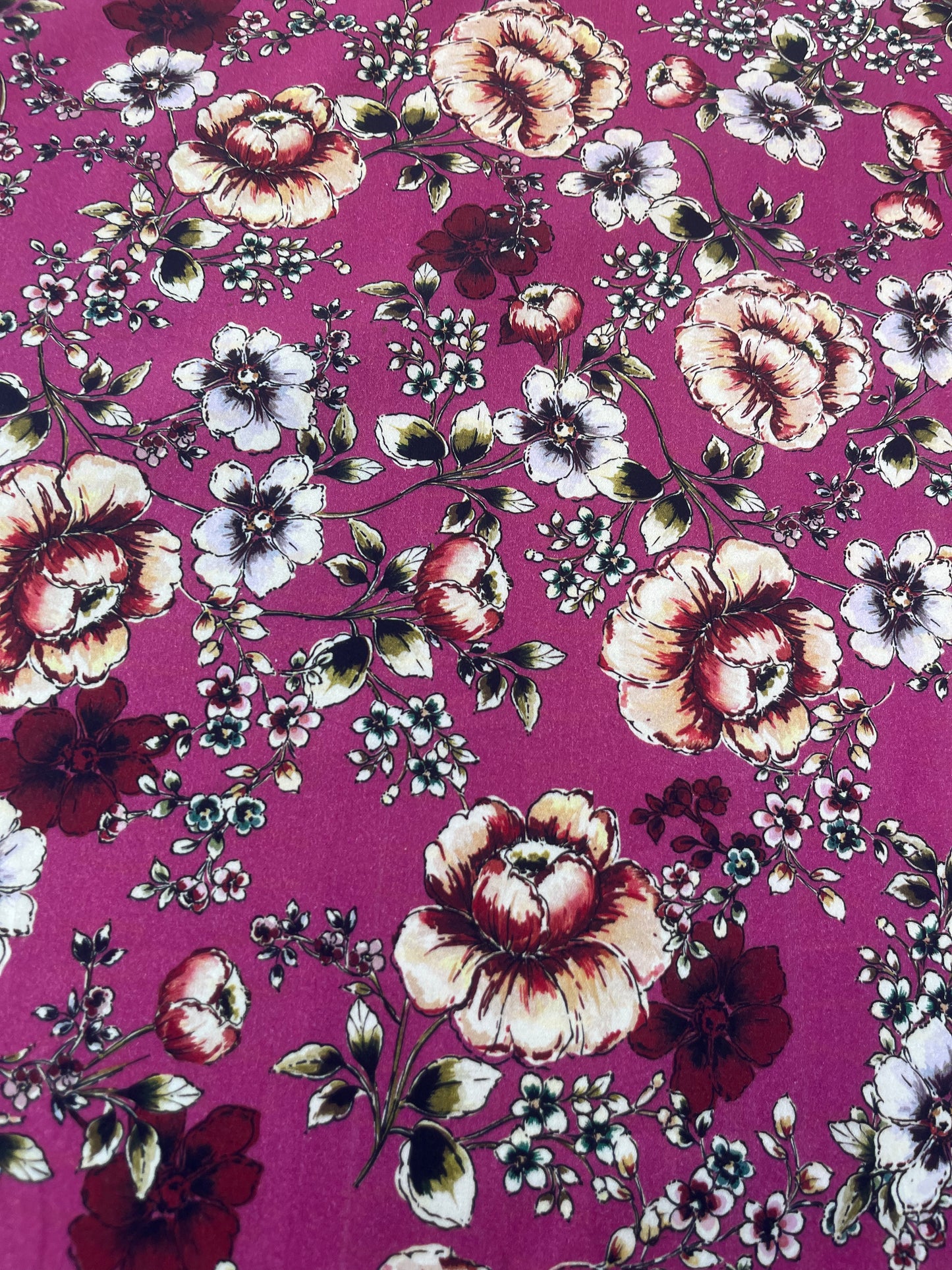 POLLY JANE 029 cotton satin stretch  fuchsia roses