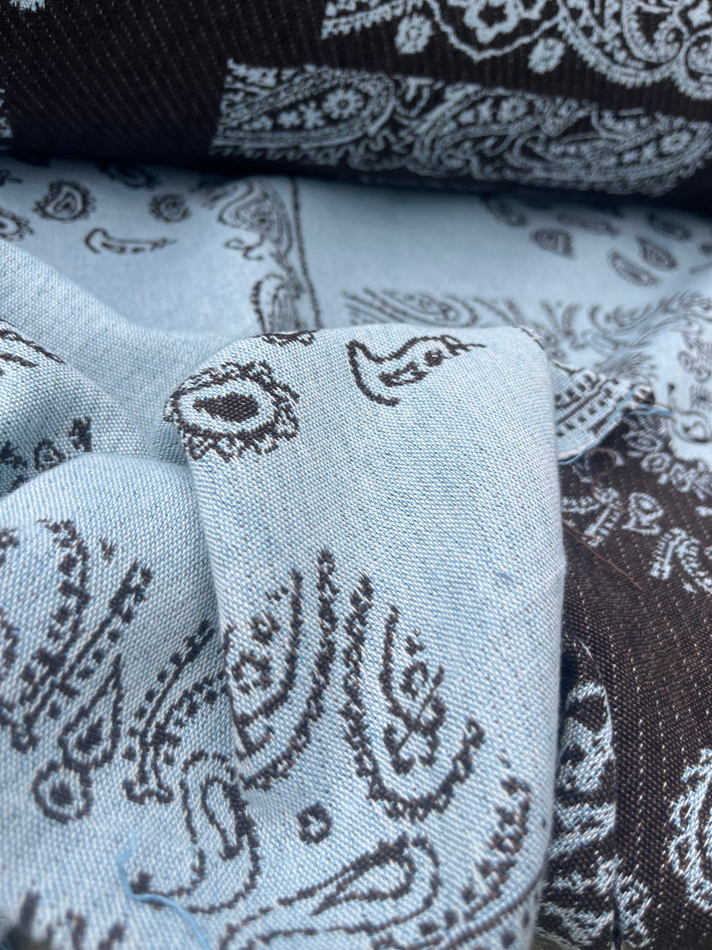 Hélène 038 heavy cotton jacquard patchwork blue/brown