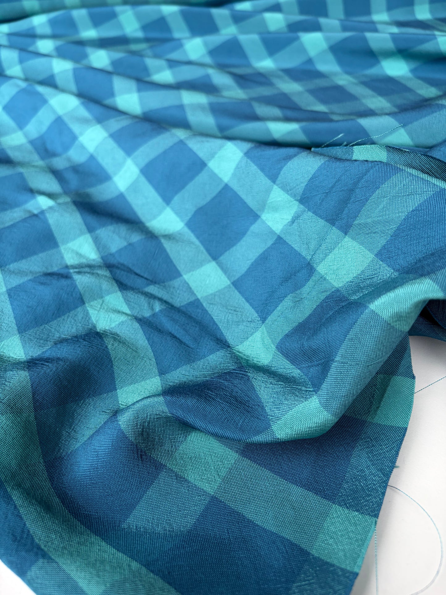 BRUCE 010 shiny cotton/polyester check turquoise/indigo