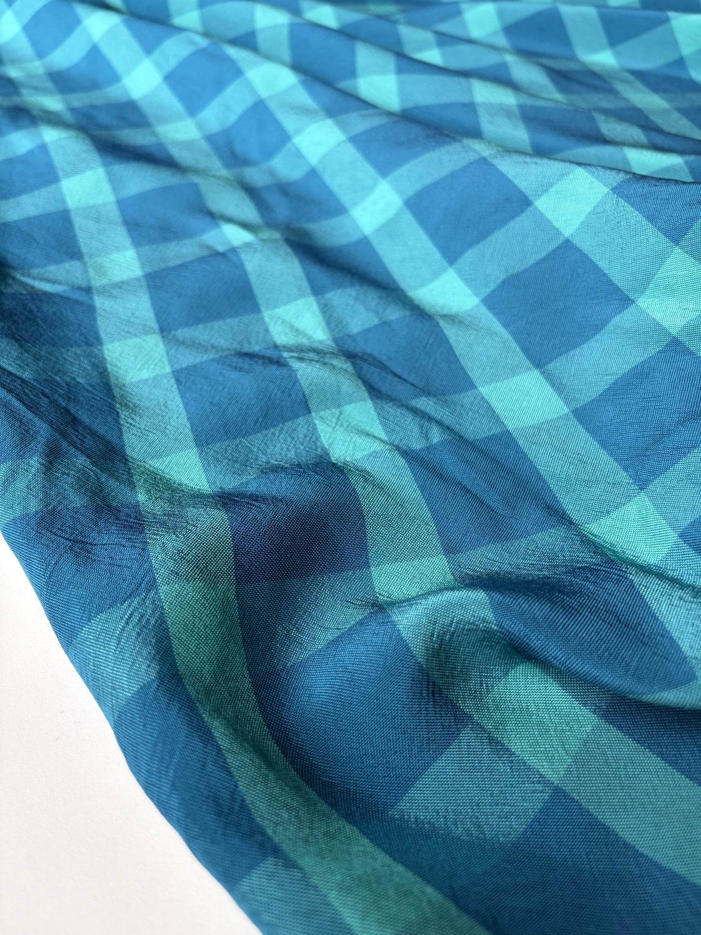 BRUCE 010 shiny cotton/polyester check turquoise/indigo