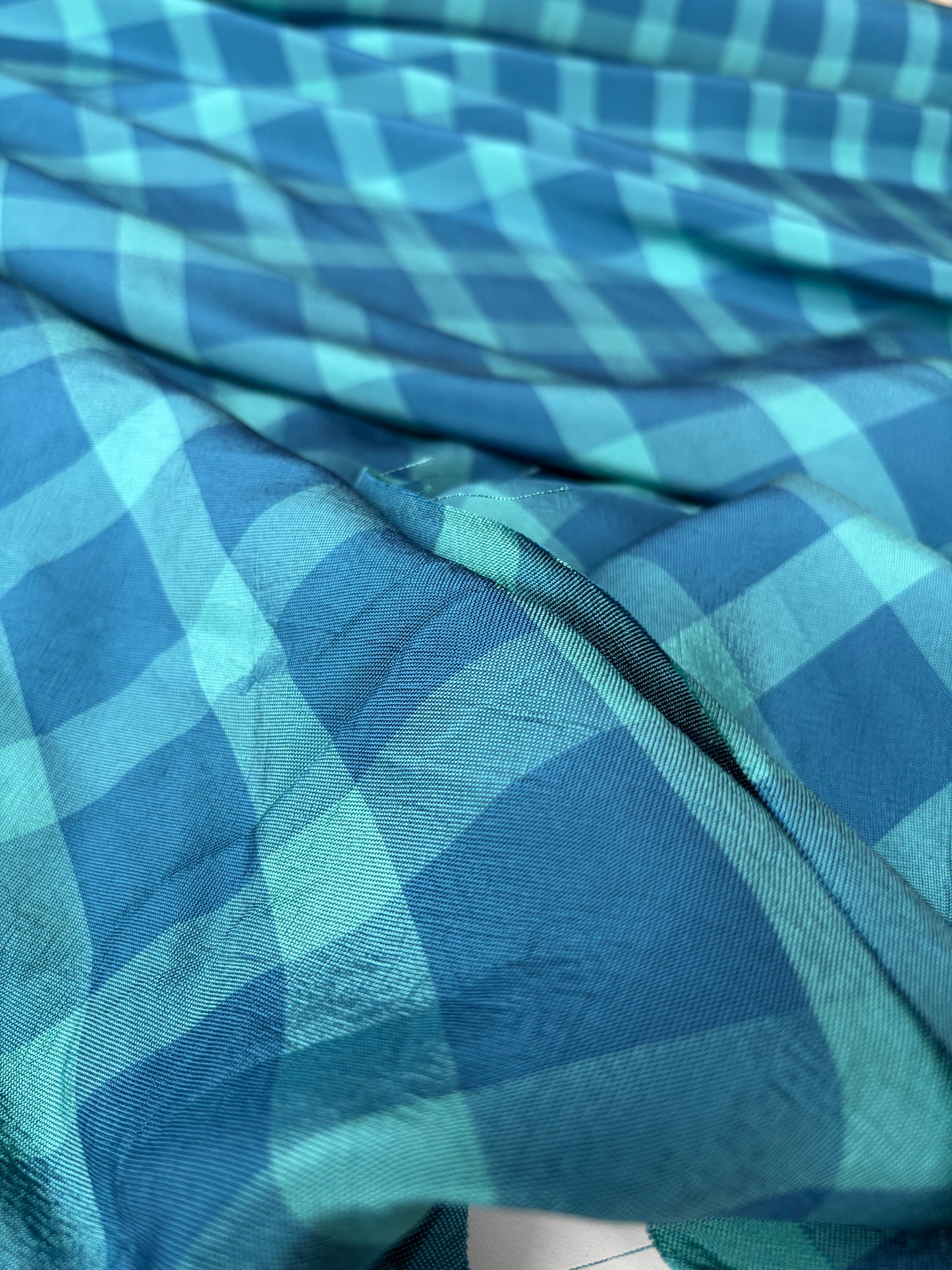 BRUCE 010 shiny cotton/polyester check turquoise/indigo
